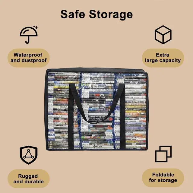 Alt view image 2 of 5 - CD DVD Storage Bags 4-Pack, PU & Clear Blu-ray Case Holder with Zipper & Handles ^^ Holds 90 Blu-Ray 70 DVD per Bag ^^ Media & Video Game Storage Organizer for Movies