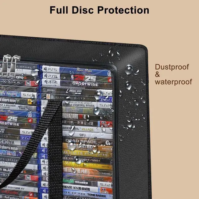 Alt view image 4 of 5 - CD DVD Storage Bags 4-Pack, PU & Clear Blu-ray Case Holder with Zipper & Handles ^^ Holds 90 Blu-Ray 70 DVD per Bag ^^ Media & Video Game Storage Organizer for Movies