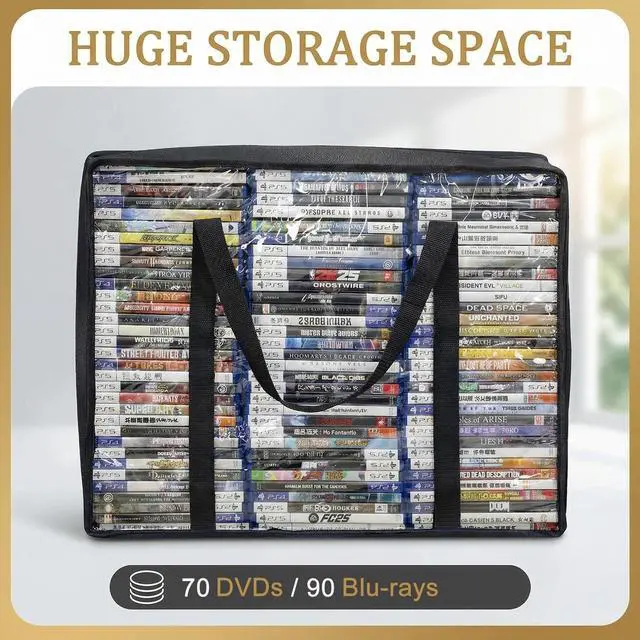 Alt view image 5 of 5 - CD DVD Storage Bags 4-Pack, PU & Clear Blu-ray Case Holder with Zipper & Handles ^^ Holds 90 Blu-Ray 70 DVD per Bag ^^ Media & Video Game Storage Organizer for Movies