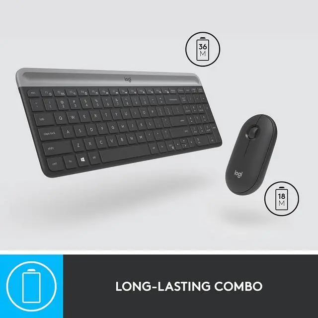 Alt view image 5 of 5 - Logitech MK470 Slim Wireless Keyboard and Mouse Combo Quiet Scissor Keys, Full-Size Low-Profile Design, 2.4GHz Nano Receiver, 36 Month Battery, Windows PC Laptop Black/Gray, Includes C