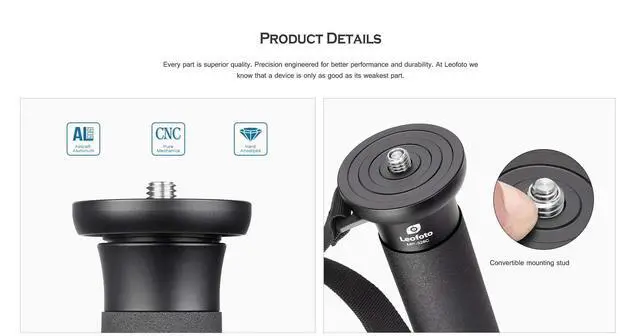 Alt view image 5 of 5 - Leofoto MP-365C 69" 5-Section Carbon Fiber Portable Monopod, Lightweight Professional Camera Support for DSLR Cameras and Lenses,Max Load 37.47lb/17kg