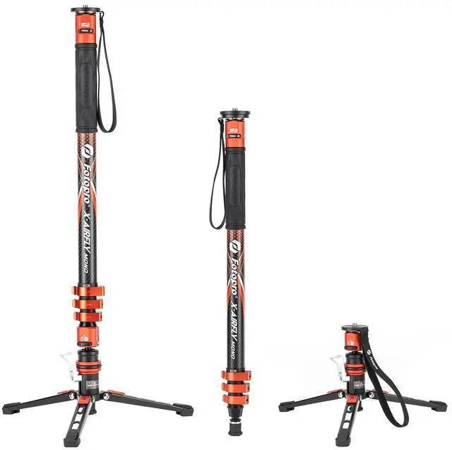 Main image of Fotopro X-AIRFLY Mono 3K Carbon Fiber Monopod 73", 32mm Large-Diameter, Foot Pedal Unlock, 22lbs Load, Flip Lock, Travel Monopod for DSLR Mirrorless Sony a7 Canon R5 Wildlife Vlog, Orange