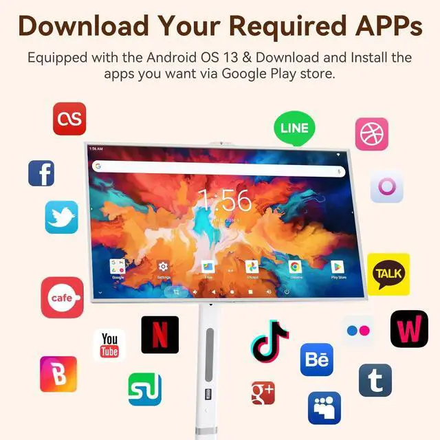 Alt view image 2 of 5 - KVKID 32" FHD Smart Portable TV, Portable TV on Wheels with Rotatable Touch Screen, 8GB + 128GB Storage, Android 13 OS, Rolling TV with Full Swivel Rotation, Voice Remote, Built-in 13MP Webcam