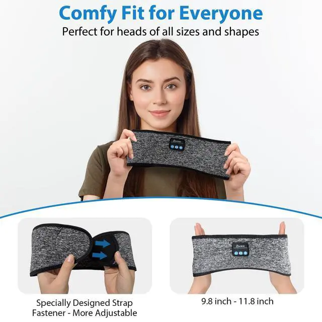 Alt view image 2 of 5 - ZRUHIG 2-Pack Sleeping Headphones, Bluetooth 5.4 Headband Headphones with Ultra-Thin Earbuds, Adjustable Magic Tape Fit, Breathable Soft Fabric for Sleepers, Men Women Travel Yoga Running