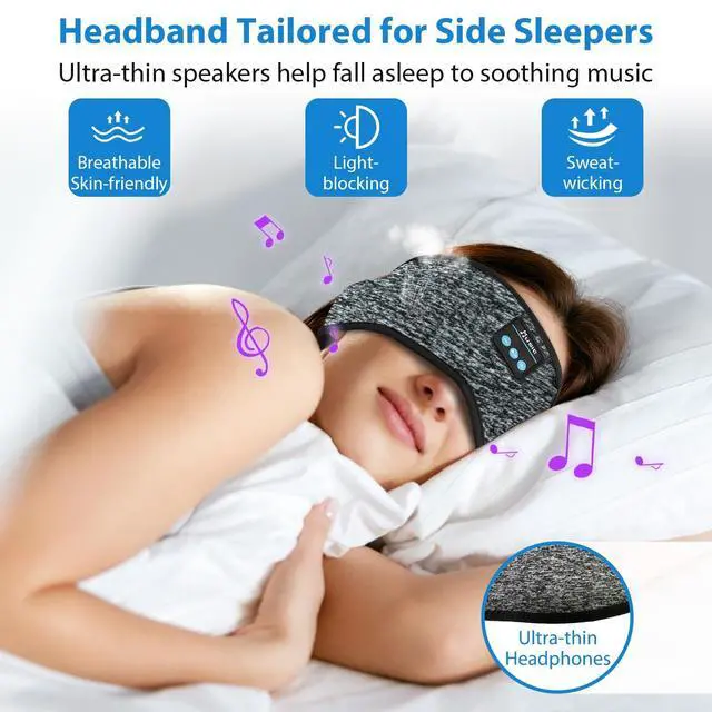 Alt view image 3 of 5 - ZRUHIG 2-Pack Sleeping Headphones, Bluetooth 5.4 Headband Headphones with Ultra-Thin Earbuds, Adjustable Magic Tape Fit, Breathable Soft Fabric for Sleepers, Men Women Travel Yoga Running