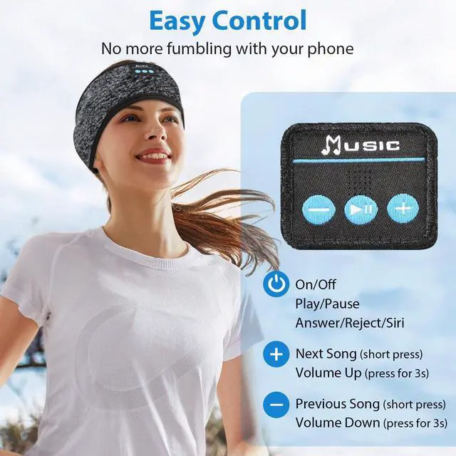 Alt view image 5 of 5 - ZRUHIG 2-Pack Sleeping Headphones, Bluetooth 5.4 Headband Headphones with Ultra-Thin Earbuds, Adjustable Magic Tape Fit, Breathable Soft Fabric for Sleepers, Men Women Travel Yoga Running