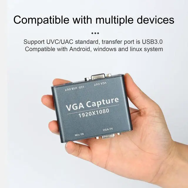 Alt view image 4 of 5 - VGA Capture Card, USB 2.0 Capture Device with VGA Loopout, Mic Input Support, HD 1080p Video for Live Broadcast, Laptops, Monitors, Video Conferencing, Gaming