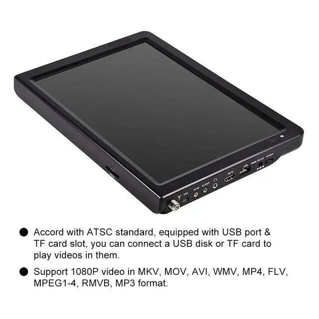 Alt view image 4 of 5 - Pomya 12 inch Digital Television ATSC Portable TV 1080P HD HDMI Video Player for Home Car (US)
