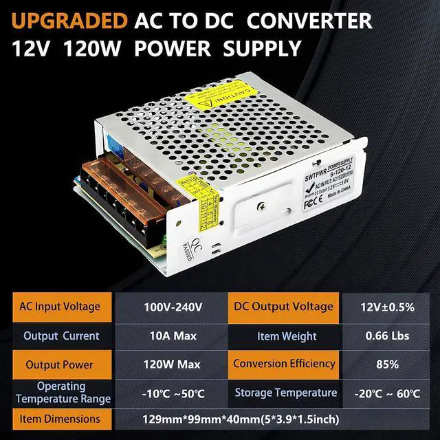 Alt view image 2 of 5 - AC to DC Converter 12V 10A 120W SMPS 220V/110V to 12V Converter DC Power Supply Voltage Transformer for LED Car Devices and Camera Security Systems (DC-12V-120W)
