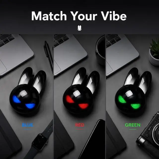 Alt view image 4 of 5 - TzBBL Cute Bunny Wireless Mouse, Silent Click, Dual-Mode (2.4G + Bluetooth 5.0), Rechargeable LED Light Mouse, Ergonomic Portable Cordless Mouse for Laptop, PC, Mac, iPad, Office & Home, Black