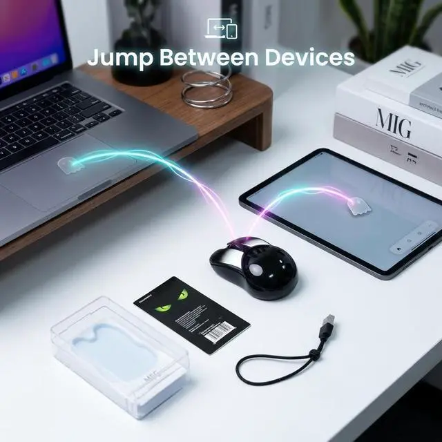Alt view image 5 of 5 - TzBBL Cute Bunny Wireless Mouse, Silent Click, Dual-Mode (2.4G + Bluetooth 5.0), Rechargeable LED Light Mouse, Ergonomic Portable Cordless Mouse for Laptop, PC, Mac, iPad, Office & Home, Black