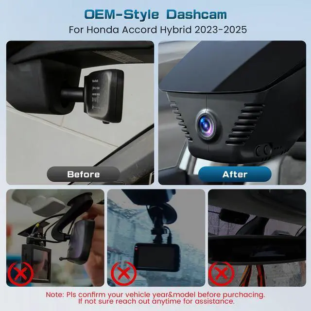 Alt view image 2 of 5 - Custom Fit 4K Front Dash Cam for Honda Accord 2023 2024 2025 Hybrid LX Sport EX Touring EX-L,OEM Look Dashcam for Accord, UHD 2160P Video, WiFi&APP, Loop Recording/G-Sensor, Plug&Play, 64GB Card