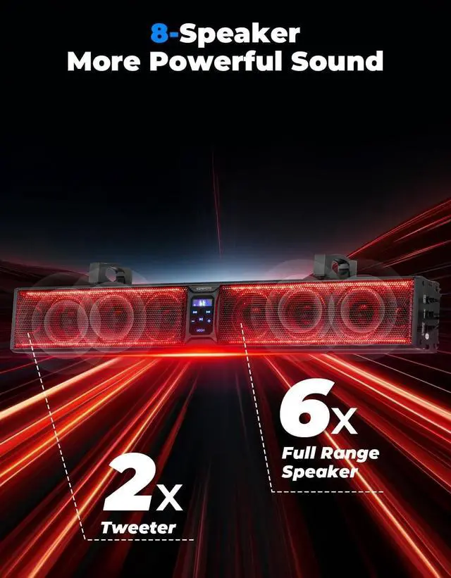 Alt view image 2 of 5 - KEMIMOTO Sound bar 8 Speakers 32 inch Heavy-Duty Metal ATV UTV Soundbar, Bluetooth Waterproof RGB Light, SXS Sound Bar for Golf Cart 1.25-2 inch Roll Bar Compatible with Can-Am RZR Ranger Rhino Zforce