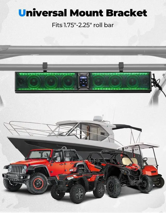 Alt view image 4 of 5 - KEMIMOTO Sound bar 8 Speakers 32 inch Heavy-Duty Metal ATV UTV Soundbar, Bluetooth Waterproof RGB Light, SXS Sound Bar for Golf Cart 1.25-2 inch Roll Bar Compatible with Can-Am RZR Ranger Rhino Zforce