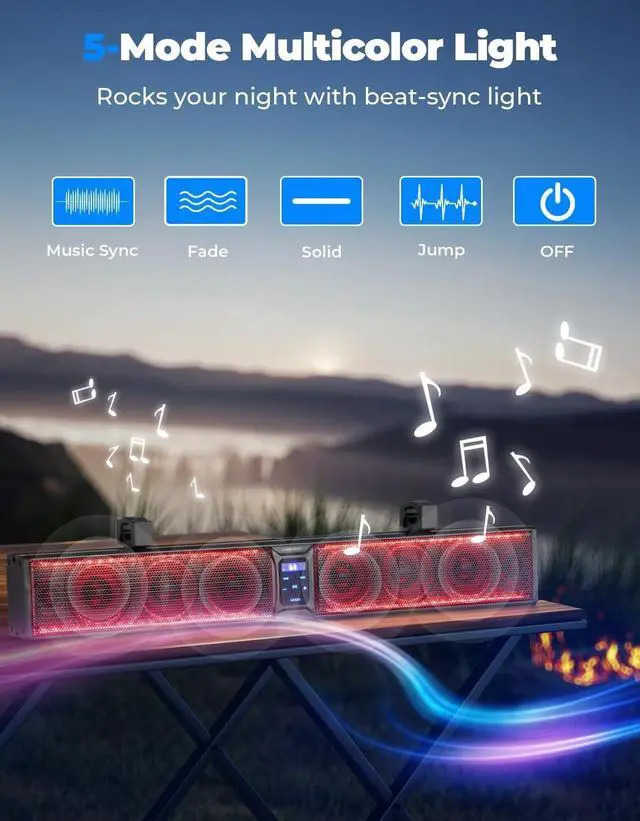 Alt view image 5 of 5 - KEMIMOTO Sound bar 8 Speakers 32 inch Heavy-Duty Metal ATV UTV Soundbar, Bluetooth Waterproof RGB Light, SXS Sound Bar for Golf Cart 1.25-2 inch Roll Bar Compatible with Can-Am RZR Ranger Rhino Zforce