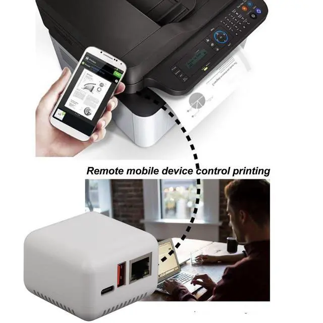 Alt view image 3 of 5 - USB 2.0 Network Print Server, 5V LAN Print Share Server Adapter, Print Server for Android iOS, USB Printers, Linux 3.4 100?240V (US Plug 100?240V)