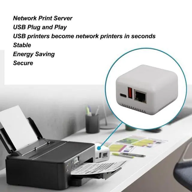 Alt view image 4 of 5 - USB 2.0 Network Print Server, 5V LAN Print Share Server Adapter, Print Server for Android iOS, USB Printers, Linux 3.4 100?240V (US Plug 100?240V)
