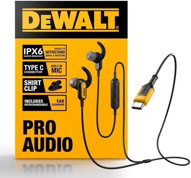 Main image of DEWALT Heavy Duty Jobsite USB C Headphones for iPad/iPhone 17/16/15 Pro Max, Corded Type C Earphones USBC Ear Buds Wired w/Microphone Volume Control Module, Compatible w/MacBook Samsung S23 Ultr