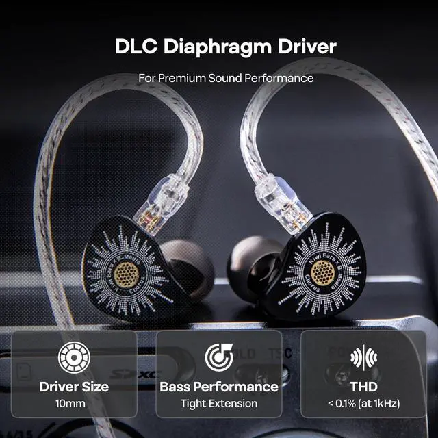 Alt view image 5 of 5 - HIFIXAUDIO Kiwi Ears x B_Media Chorus in Ear Monitor, DLC Diaphragm Dynamic Driver IEM, with CNC Metal Faceplate, Wired Earbuds with Dual Silver-Plated Cable for Musicians (1, Black, 3.5mm with Mic)