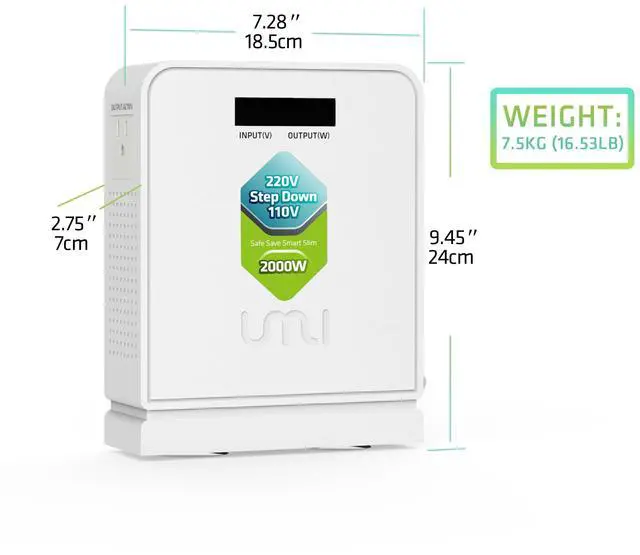 Alt view image 4 of 5 - UMI 2000W Step Down Voltage 220v to 110v Converter, Heavy Duty Power Converter, Power Transformer with Auto Mode for Large Capacity Equipment, Step Down 220v to 110v - US to Europe Voltage Converter