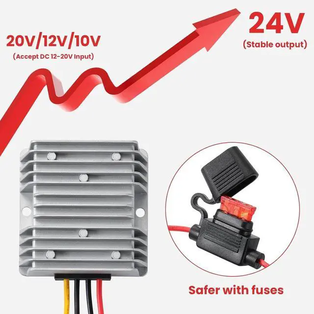 Alt view image 2 of 5 - YABOANG 10-22V to 24V 10A 240W Waterproof DC-DC Boost Converter with Fuse