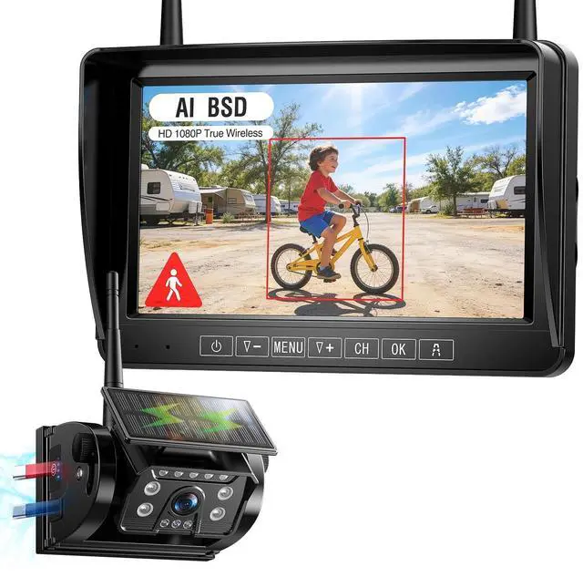 Main image of Fookoo Magnetic Solar Wireless Backup Camera System, Portable 7" DVR Monitor with BSD 1 Min Install HD 1080P Rear View Camera Night Vision Rechargeable for SUV Truck Pickup RV Camper Tractor DT