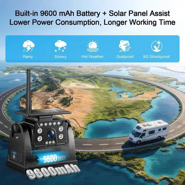 Alt view image 4 of 5 - Fookoo Magnetic Solar Wireless Backup Camera System, Portable 7" DVR Monitor with BSD 1 Min Install HD 1080P Rear View Camera Night Vision Rechargeable for SUV Truck Pickup RV Camper Tractor DT