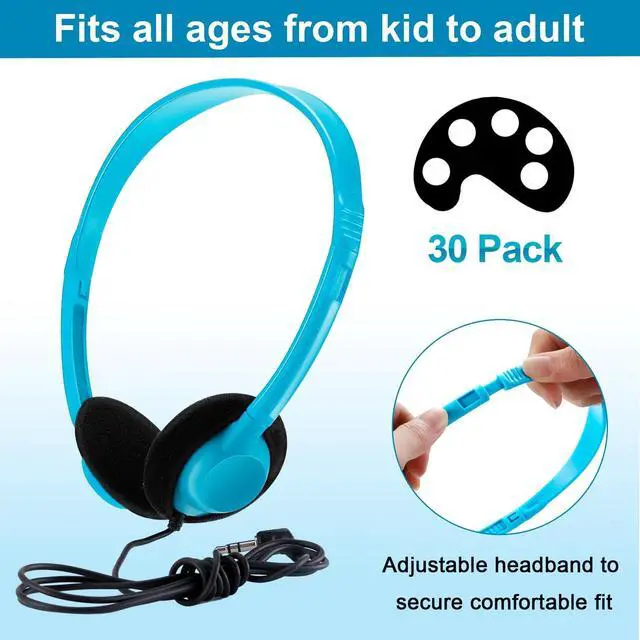 Alt view image 2 of 5 - Yunsailing 30 Pack Bulk Headphones Set Over Ear Headphones with Adjustable Headband 3.5mm Plug Headsets Earphones for Learning Program, Computer Lab, Library, Testing & Multimedia Use (Lake Blue)