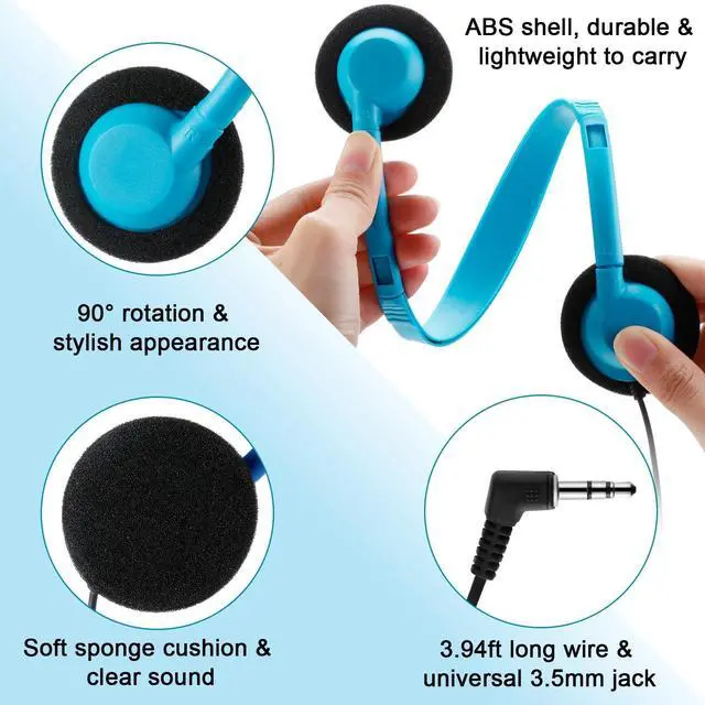 Alt view image 3 of 5 - Yunsailing 30 Pack Bulk Headphones Set Over Ear Headphones with Adjustable Headband 3.5mm Plug Headsets Earphones for Learning Program, Computer Lab, Library, Testing & Multimedia Use (Lake Blue)