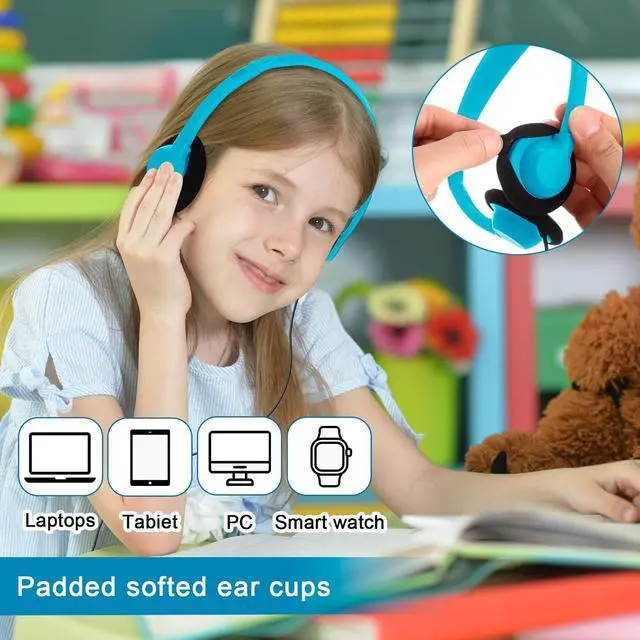 Alt view image 4 of 5 - Yunsailing 30 Pack Bulk Headphones Set Over Ear Headphones with Adjustable Headband 3.5mm Plug Headsets Earphones for Learning Program, Computer Lab, Library, Testing & Multimedia Use (Lake Blue)