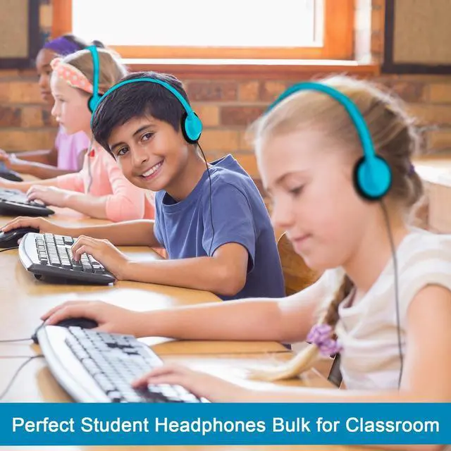 Alt view image 5 of 5 - Yunsailing 30 Pack Bulk Headphones Set Over Ear Headphones with Adjustable Headband 3.5mm Plug Headsets Earphones for Learning Program, Computer Lab, Library, Testing & Multimedia Use (Lake Blue)