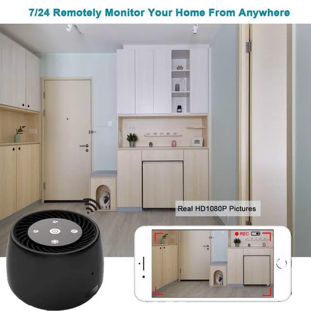 Alt view image 3 of 5 - Wireless-WiFi-Security-Mini-Camera, Real 1080P Full HD with Night Vision and Motion Detection Recording, 2-IN-1 Real-time Monitoring for Home/Office, Work with IOS&Android APP(Support 2.4G and