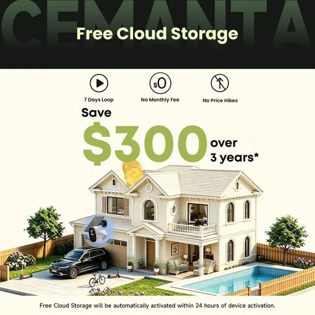 Alt view image 2 of 5 - CEMANTA 2K Security Camera Wireless Outdoor, Solar Powered WiFi Cameras for Home Security, Free Cloud Storage, 2.4G/5Ghz WiFi, Color Night Vision, Weatherproof, 2-Way Audio, Compatible with Ale