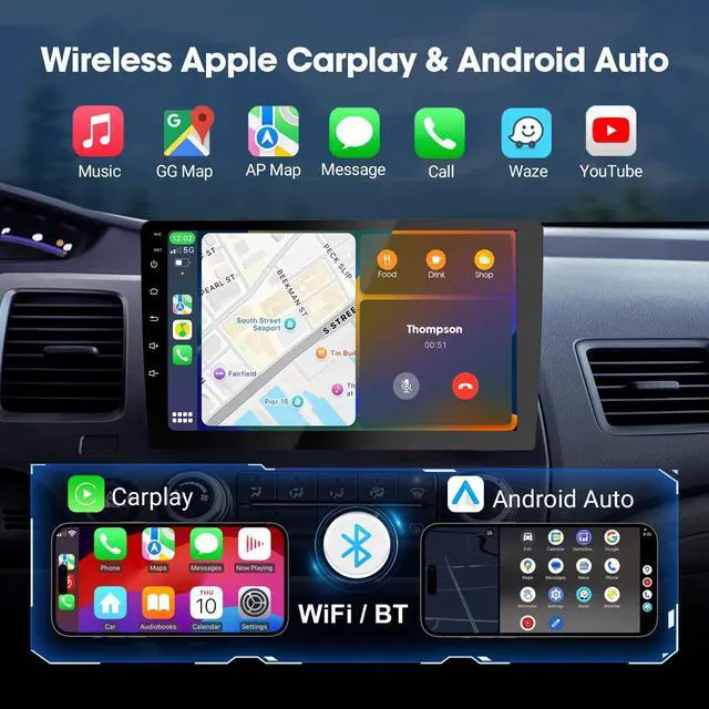 Alt view image 2 of 5 - Haudio 9" Double Din Car Stereo - 2+64GB Wireless Apple CarPlay & Android Auto, HD Touchscreen Car Radio with Backup Camera,Car Accessories, GPS Navigation