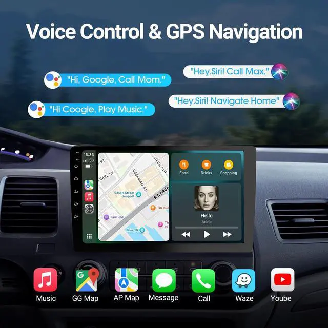 Alt view image 3 of 5 - Haudio 9" Double Din Car Stereo - 2+64GB Wireless Apple CarPlay & Android Auto, HD Touchscreen Car Radio with Backup Camera,Car Accessories, GPS Navigation