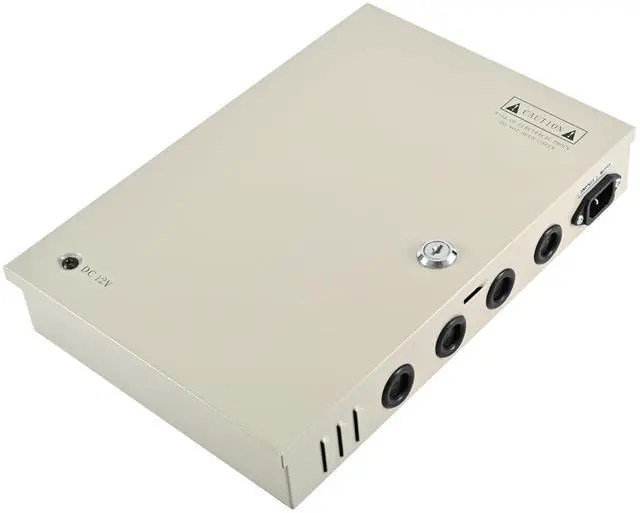 Alt view image 2 of 5 - 18-Channel 12V DC 10A CCTV Power Distribution Box, AC110V to DC12V Security Camera Power Supply with AC Plug and Locking Metal Cabinet for DVR/NVR Systems (18-Channel/10A)