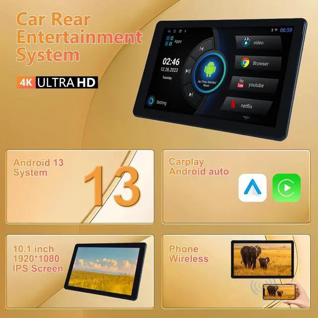 Alt view image 2 of 5 - Ichuangxin 10.1" Car TV Headrest Monitor for Back Seat, 4K Android Tablet Portable Rear Entertainment System, Support Phone Wireless MirrorLink, with WiFi/HDMI/USB/Video Player, 2G+32G (1*PCS)