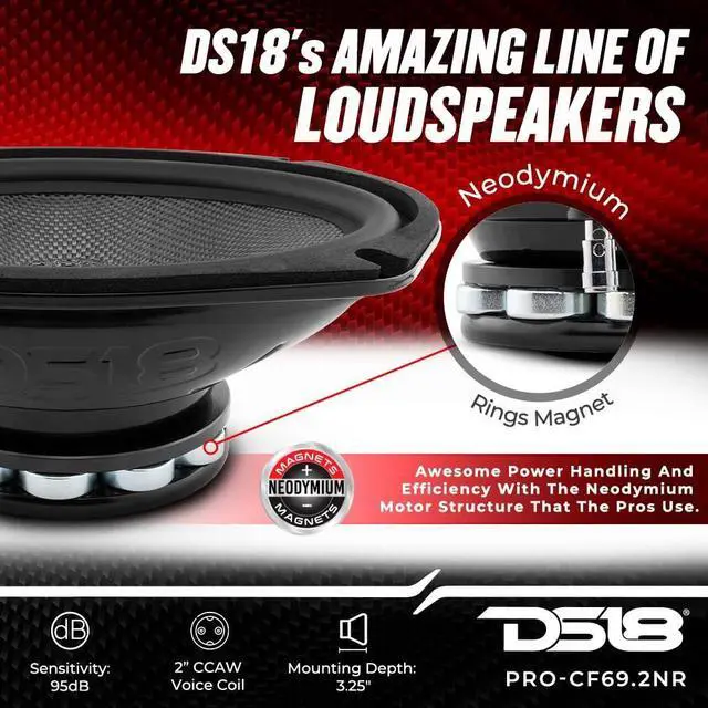Alt view image 3 of 5 - DS18 PRO-CF69.2NR 6 x 9 Inches Water Resistant Loudspeaker - Mid-Bass Carbon Fiber Cone and Neodymium Rings Magnet 600 Watts 2-Ohms - Ideal for Motorcycle & Motorsports (1 Speaker)