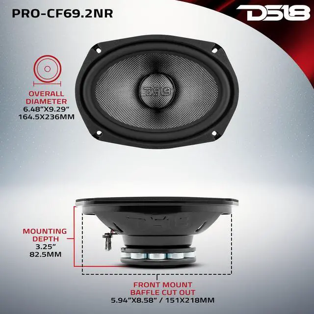 Alt view image 5 of 5 - DS18 PRO-CF69.2NR 6 x 9 Inches Water Resistant Loudspeaker - Mid-Bass Carbon Fiber Cone and Neodymium Rings Magnet 600 Watts 2-Ohms - Ideal for Motorcycle & Motorsports (1 Speaker)