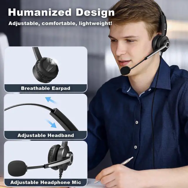 Alt view image 5 of 5 - Voistek USB Headset with Microphon,Single-Ear Headset for PC Laptop