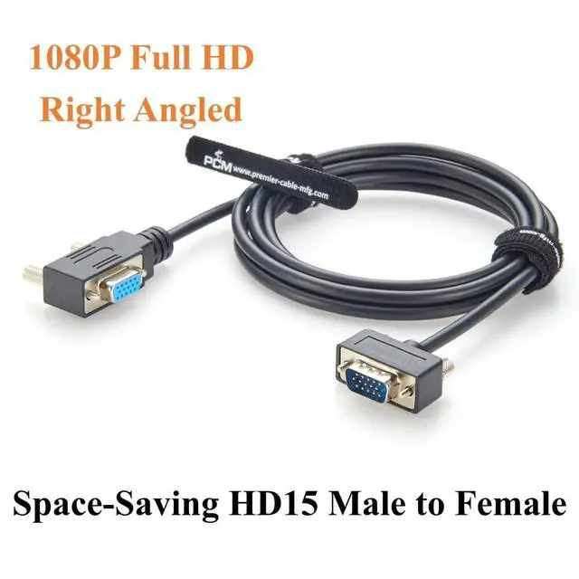 Alt view image 3 of 5 - Plinkwirekb Right Angled Low Profile HD15 VGA Male to Female Extension Cable Panel Mount Compact SVGA Monitor Cable 1080P Full HD for Industrial PCs, Projector, Laptop (Right, 2M/6.6FT)