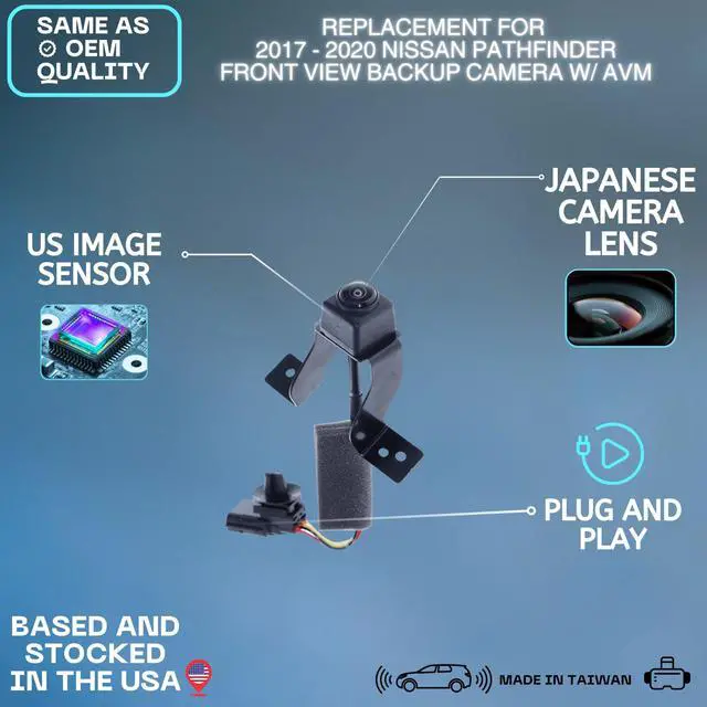 Alt view image 2 of 5 - Front View Backup Camera Replaces for 2017-2020 Nissan Pathfinder w/AVM OE Part # 284F19PJ1A, 284F19PJ0A, 284F1-9PJ1A, 284F1-9PJ0A