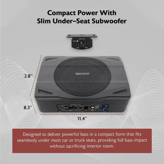 Alt view image 3 of 5 - Rockville SS8P 8" Slim Under-Seat Powered Car/Truck Subwoofer