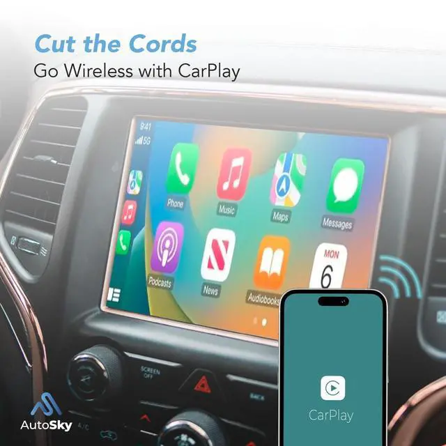 Alt view image 2 of 5 - Wireless CarPlay Adapter - Fastest 5Ghz - AutoSky - Plug and Play - USB-C and USB-A Cables - Wired CarPlay Required