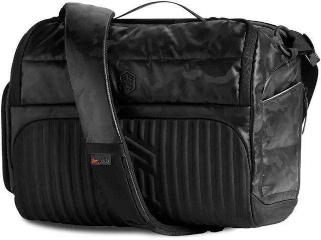 Main image of STM Dux 16L Premium Tech Messenger Bag - Carry On Travel Laptop Bag (Fits 15" Laptops) - Dual Format, Water Resistant & Luggage Passthrough - Black Camo (stm-112-377P-04)