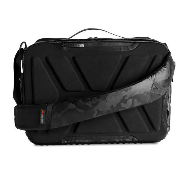 Alt view image 4 of 5 - STM Dux 16L Premium Tech Messenger Bag - Carry On Travel Laptop Bag (Fits 15" Laptops) - Dual Format, Water Resistant & Luggage Passthrough - Black Camo (stm-112-377P-04)