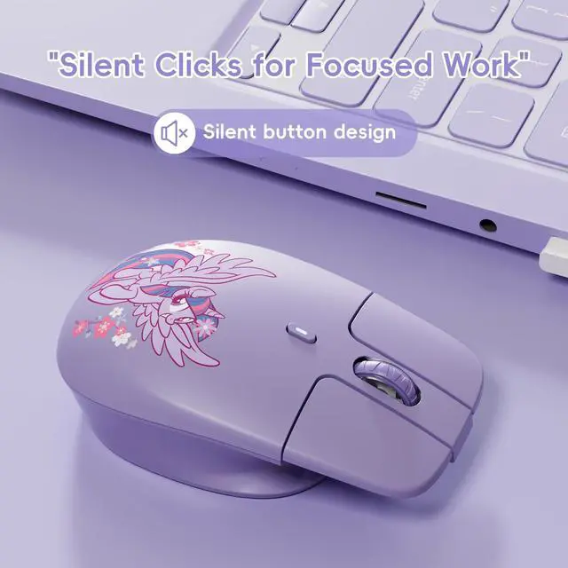 Alt view image 3 of 5 - My Little Pony Silent Wireless Mouse -M03 Innovative Floating Button Design, Quiet Clicks, 3 Adjustable DPI (800/1600/3200), Dual-Mode (2.4GHz/Bluetooth), Ergonomic for Mac/Windows (Purple)