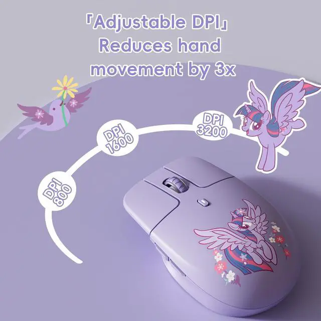 Alt view image 4 of 5 - My Little Pony Silent Wireless Mouse -M03 Innovative Floating Button Design, Quiet Clicks, 3 Adjustable DPI (800/1600/3200), Dual-Mode (2.4GHz/Bluetooth), Ergonomic for Mac/Windows (Purple)