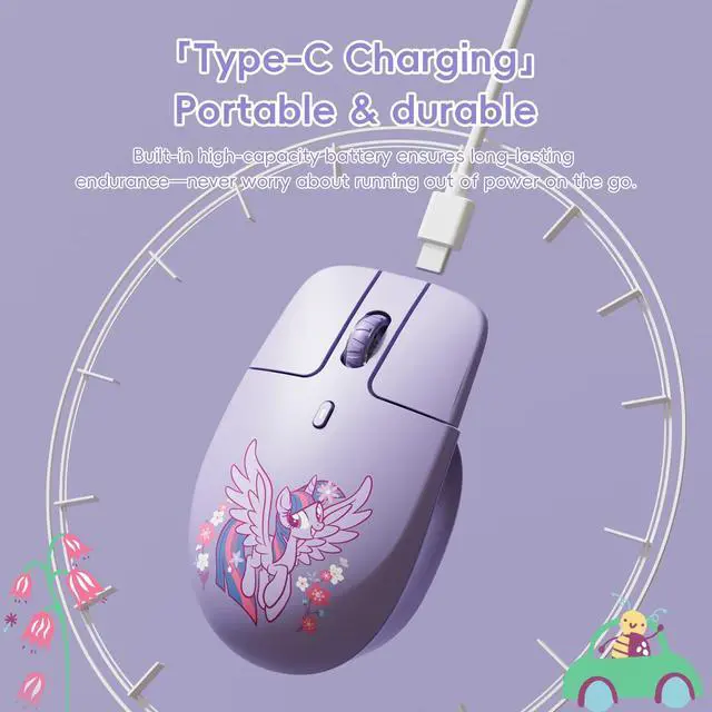 Alt view image 5 of 5 - My Little Pony Silent Wireless Mouse -M03 Innovative Floating Button Design, Quiet Clicks, 3 Adjustable DPI (800/1600/3200), Dual-Mode (2.4GHz/Bluetooth), Ergonomic for Mac/Windows (Purple)