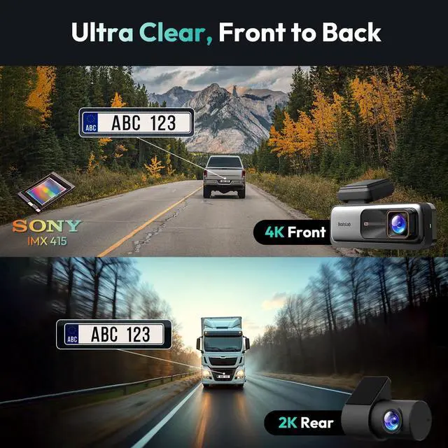 Alt view image 2 of 5 - BOTSLAB 4K+2K Dual Dash Cam Front and Rear, Dashcam with Voice Control, STARVIS, ADAS Driver Alerts, Starry Night Vision, 24/7 Parking Monitor, 5.8GHz WiFi & GPS, Free 64GB Card, Loop Recording